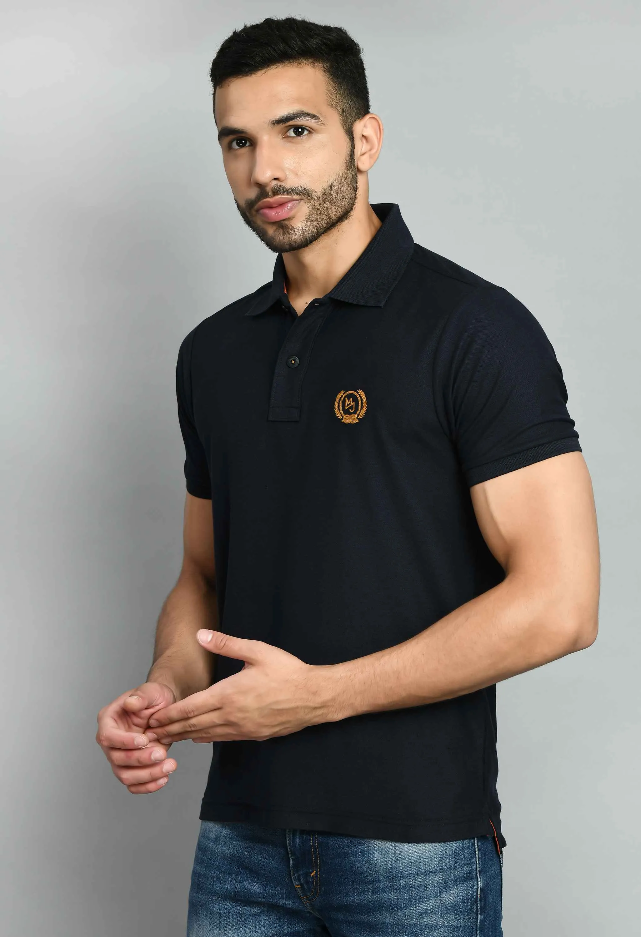 Men's Solid Black Smart Fit Polo T-Shirt