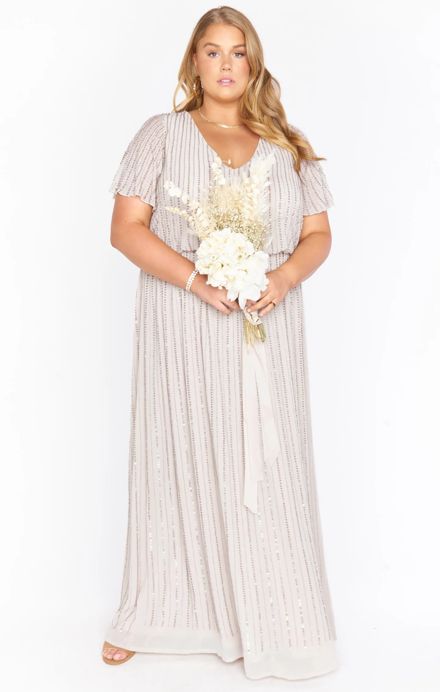 Michelle Flutter Maxi Dress ~ Dove Grey Beaded