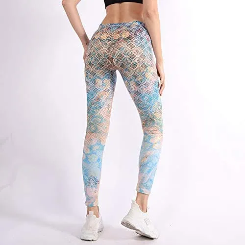 Middle Waisted Seamless Workout Leggings - Women’s Mandala Printed Yoga Leggings, Tummy Control Running Pants (Tiedye Mandala, One Size)