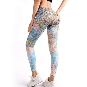 Middle Waisted Seamless Workout Leggings - Women’s Mandala Printed Yoga Leggings, Tummy Control Running Pants (Tiedye Mandala, One Size)