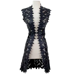 Midi Sleeveless Leaf Pattern Leather Vest