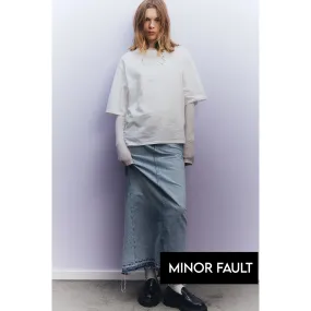 (Minor Fault) Light Blue Long Denim Maxi Skirt