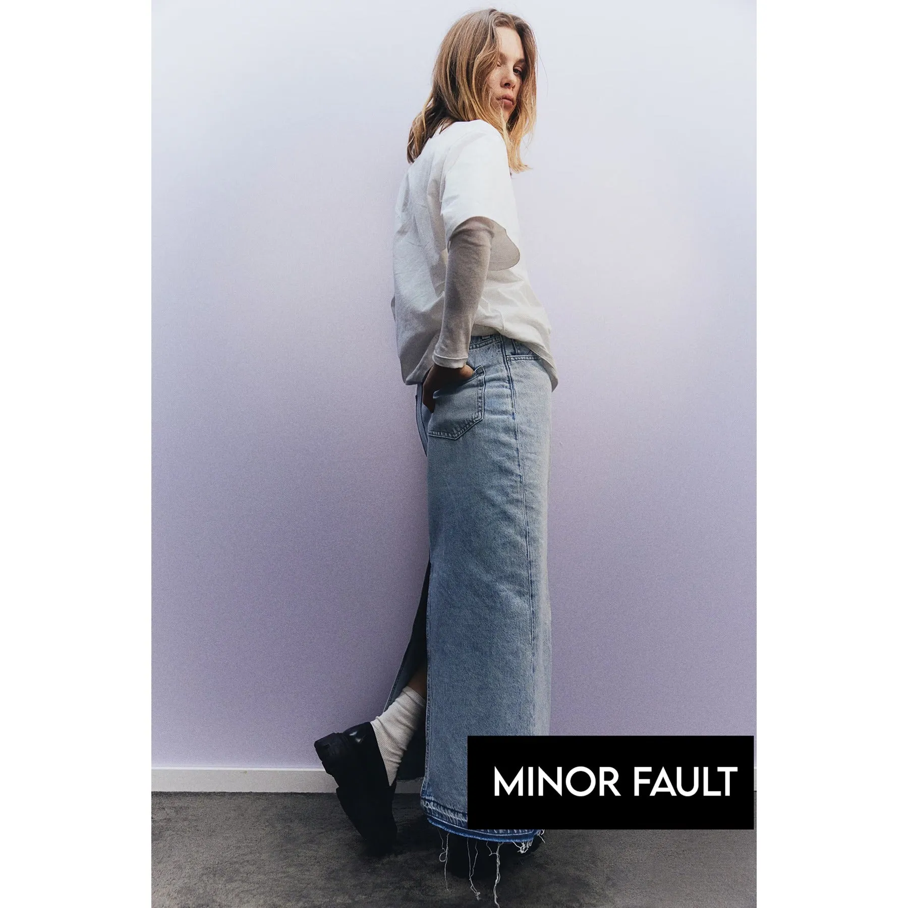 (Minor Fault) Light Blue Long Denim Maxi Skirt