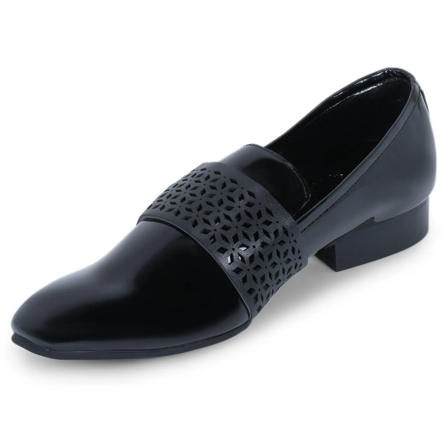 Montreux Patent Black Carved Strap Loafers.