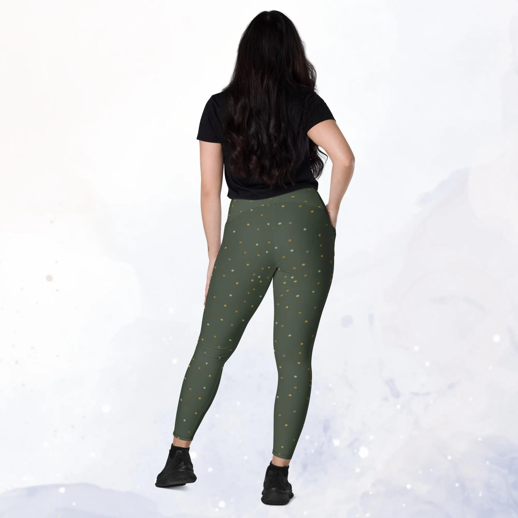 Mossy Green and Gold Dot Leggings with Pockets