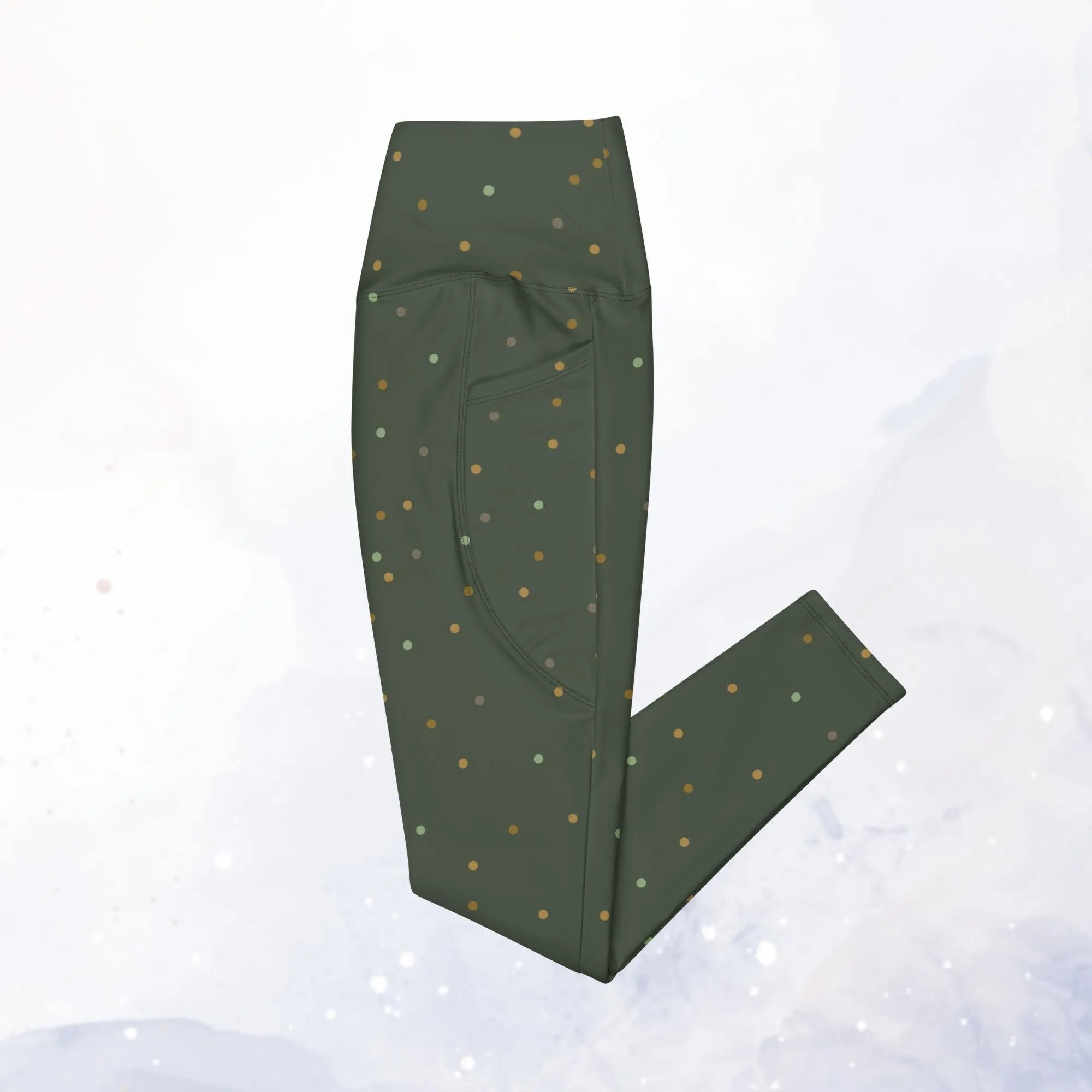 Mossy Green and Gold Dot Leggings with Pockets