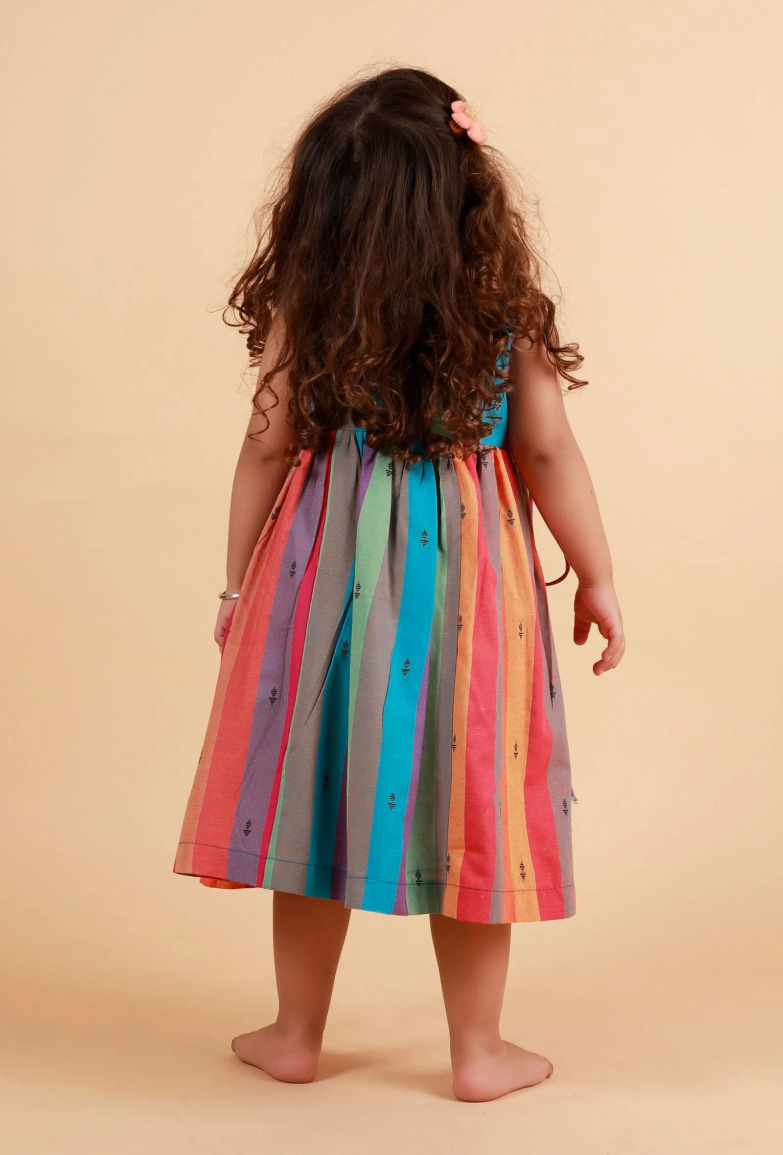 Multicolor Stripe Flared Wrap Around Woven Dress