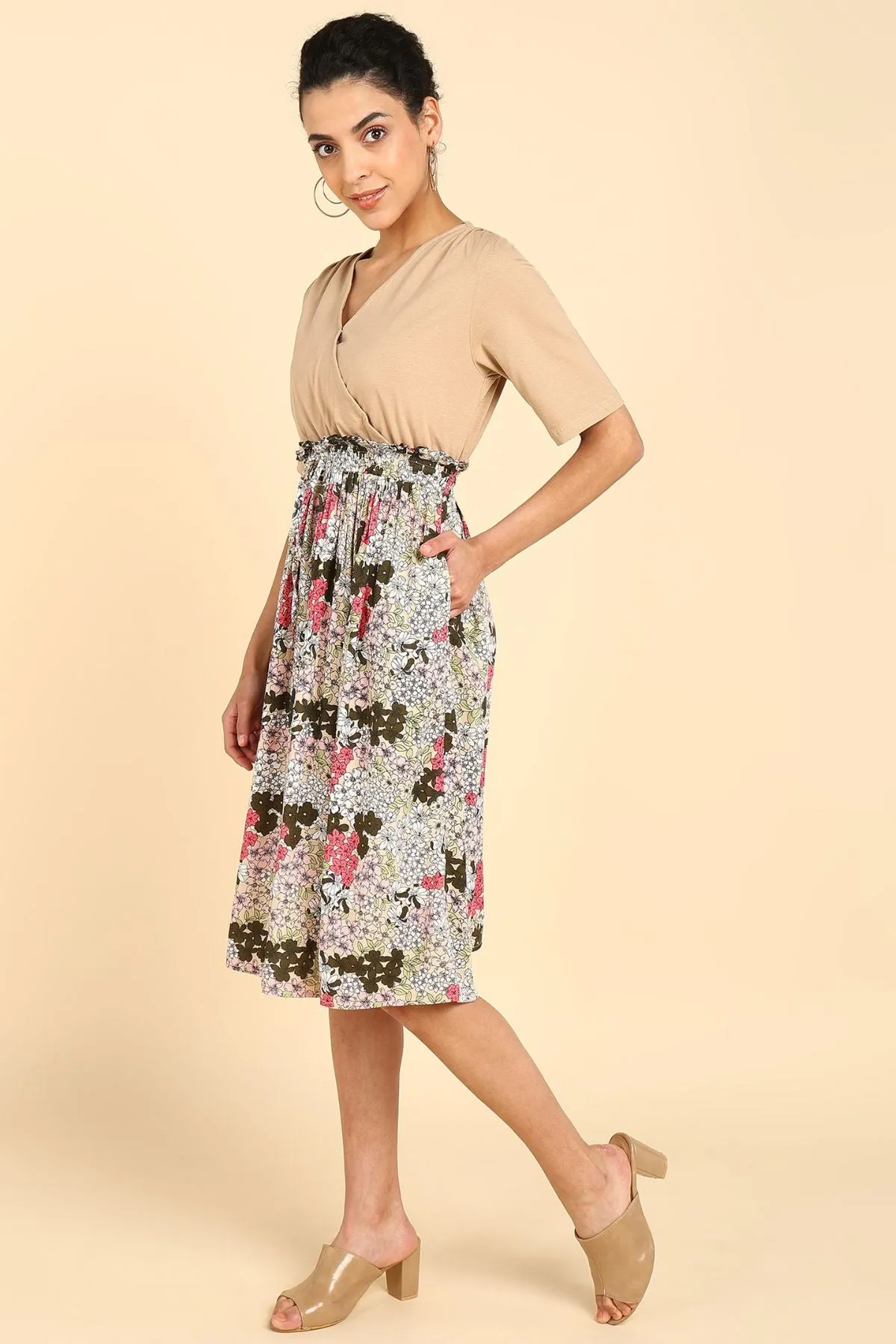 Multifloral Jersey Poplin Zipless Maternity Dress