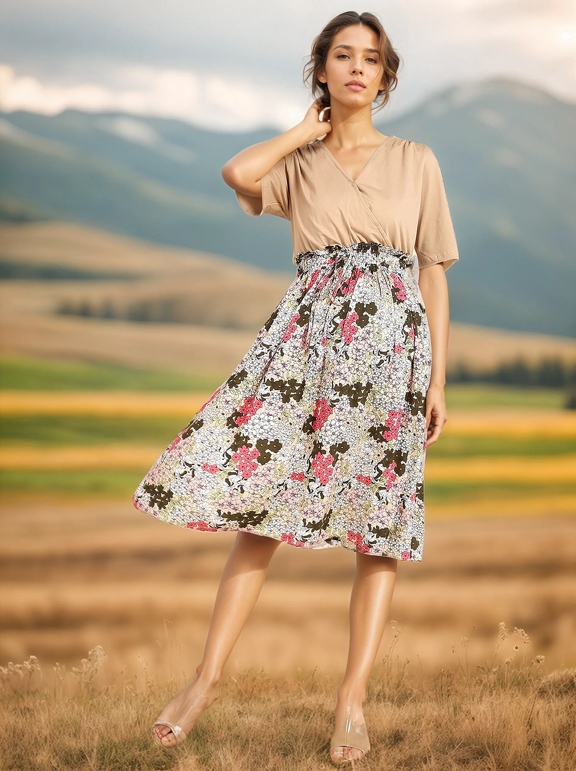 Multifloral Jersey Poplin Zipless Maternity Dress