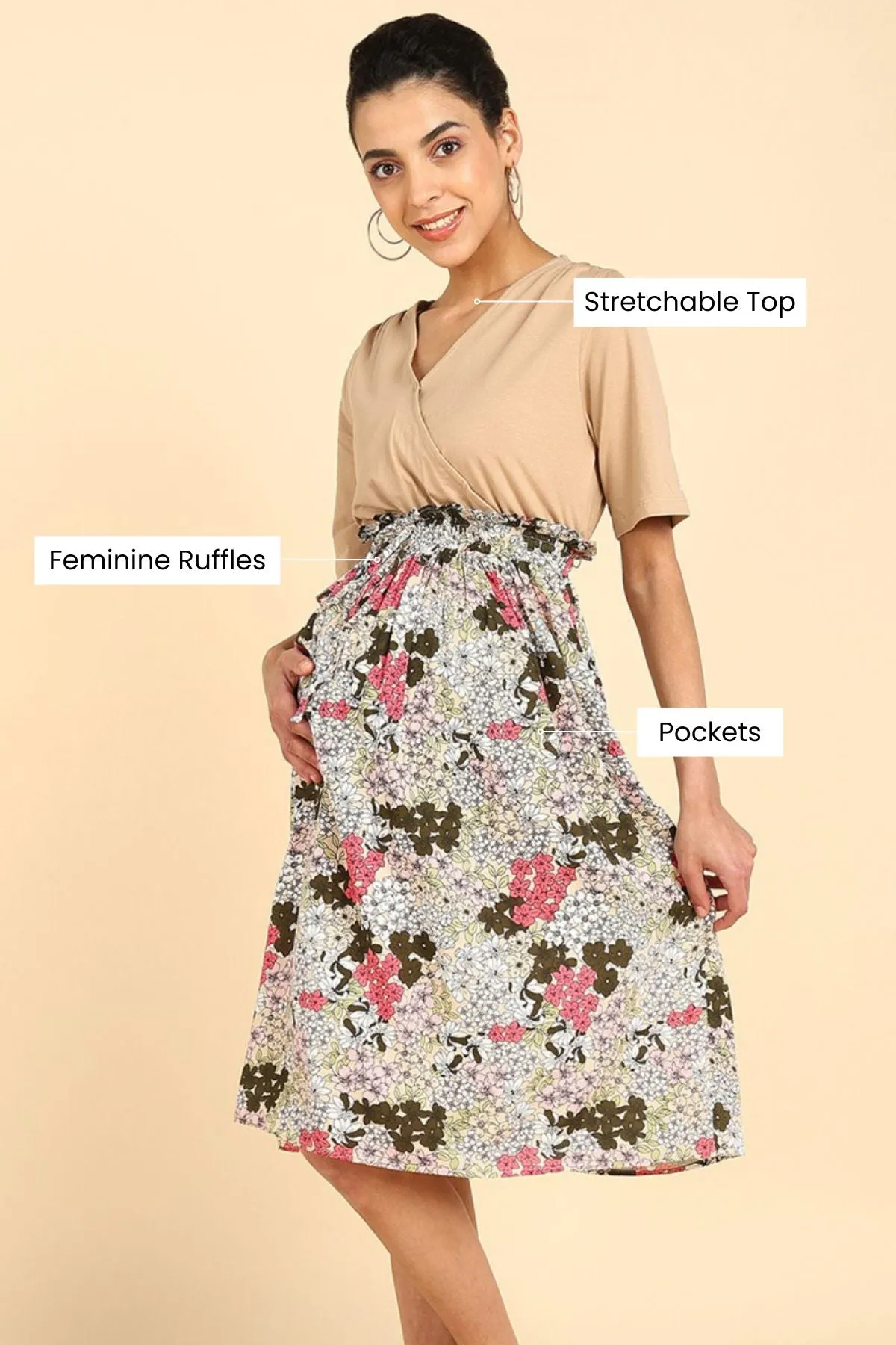 Multifloral Jersey Poplin Zipless Maternity Dress