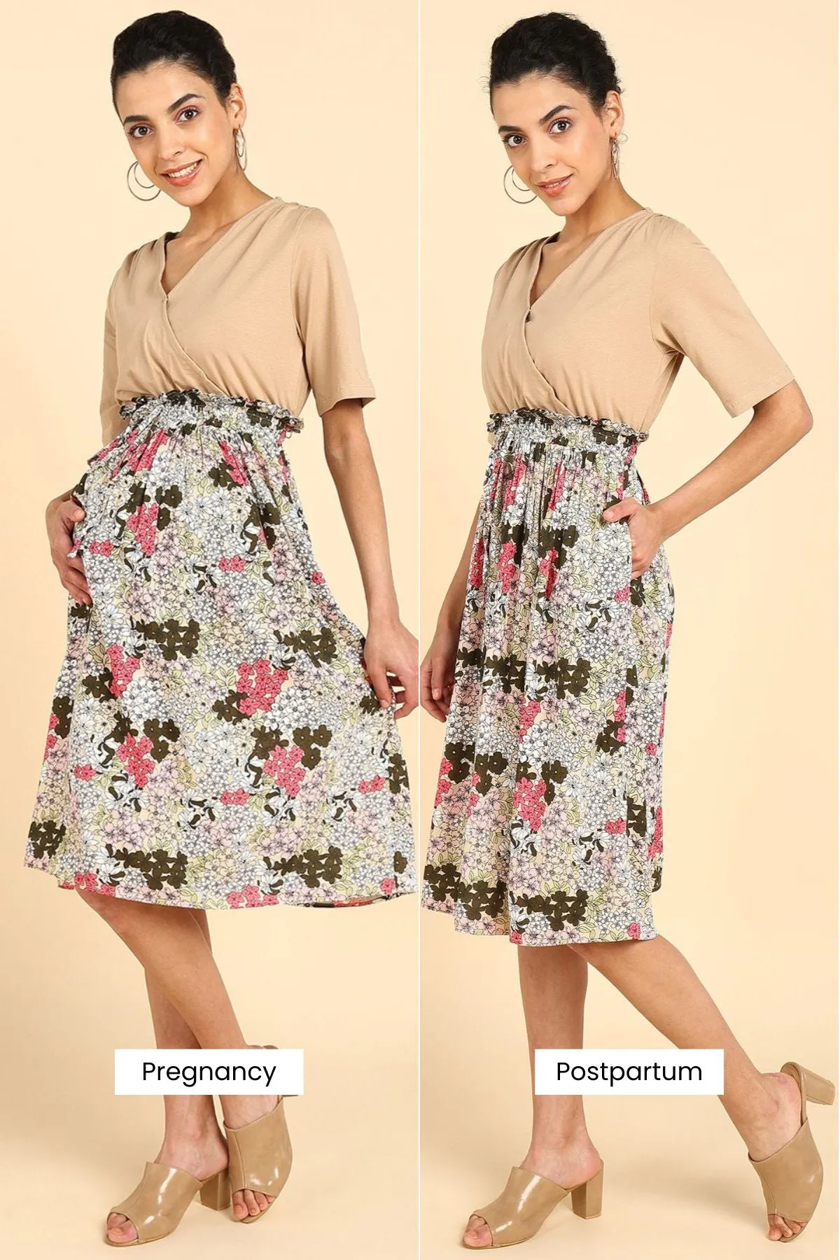 Multifloral Jersey Poplin Zipless Maternity Dress