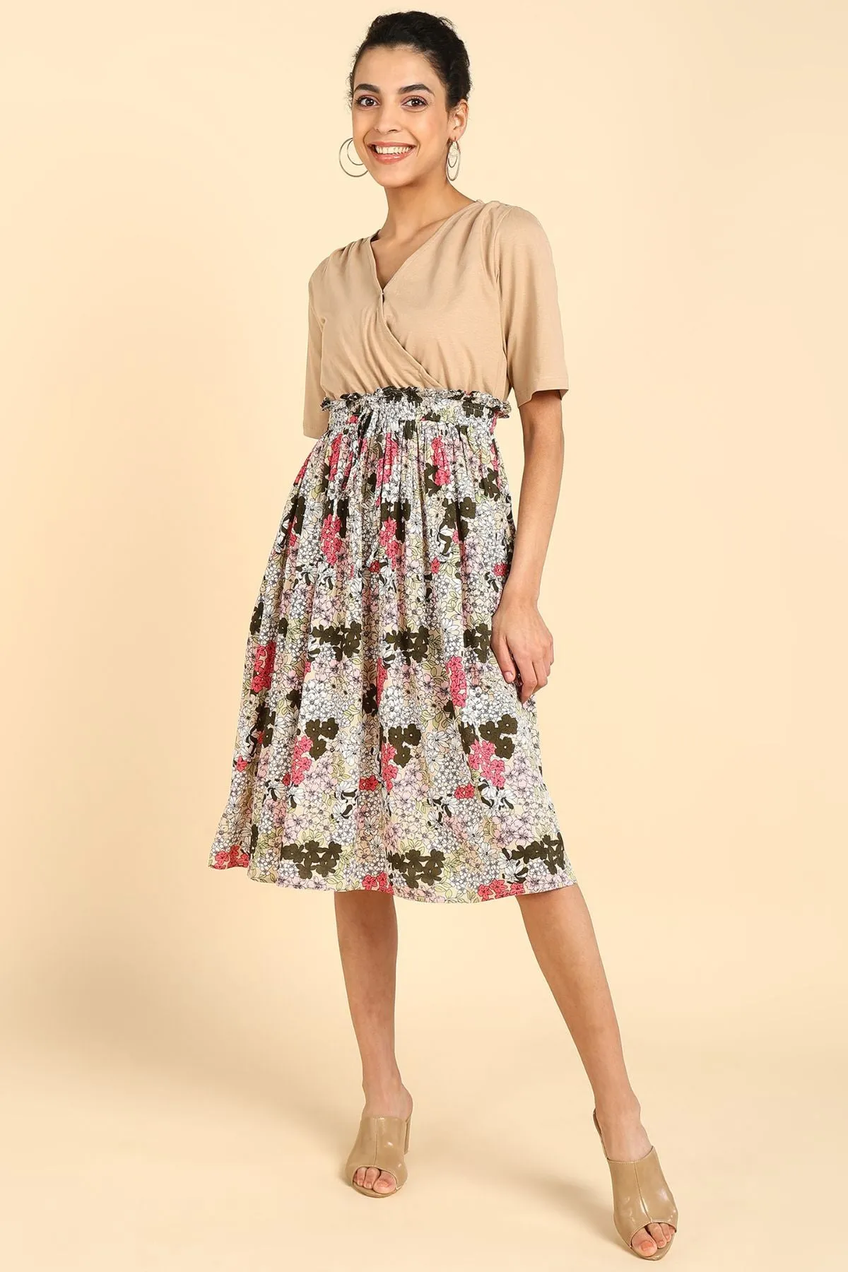 Multifloral Jersey Poplin Zipless Maternity Dress