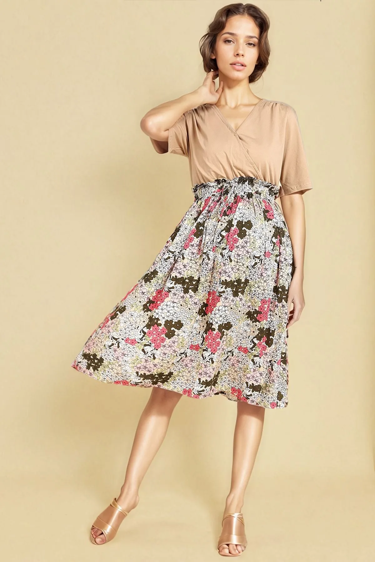 Multifloral Jersey Poplin Zipless Maternity Dress