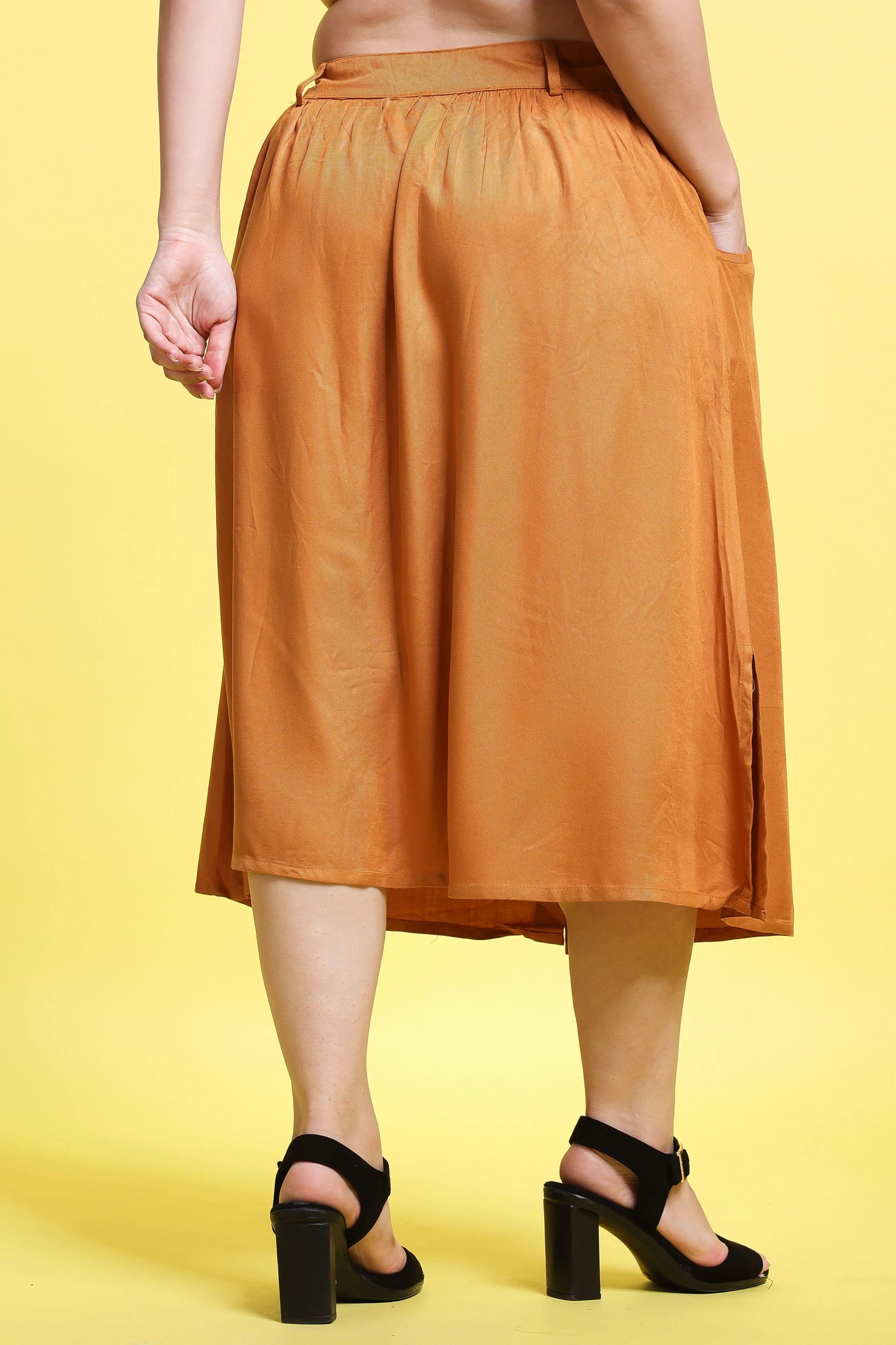 Mustard Solid Buttoned Skirt