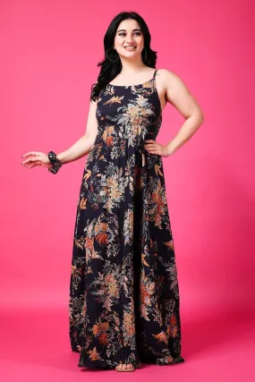 Navy Blue Floral Printed Maxi Dress