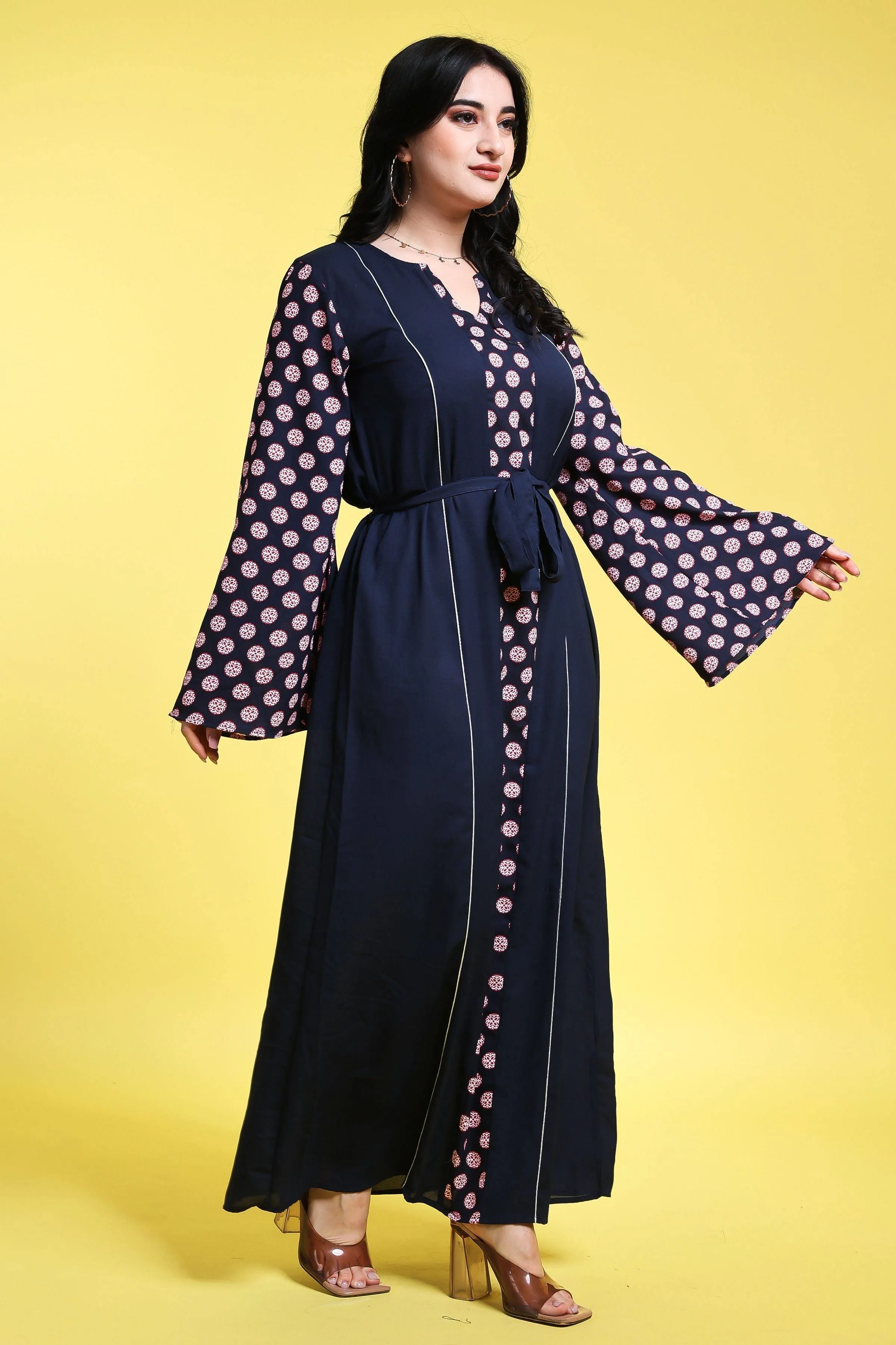 Navy Blue Motif Printed Maxi Dress