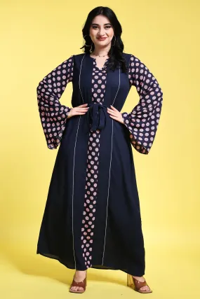 Navy Blue Motif Printed Maxi Dress