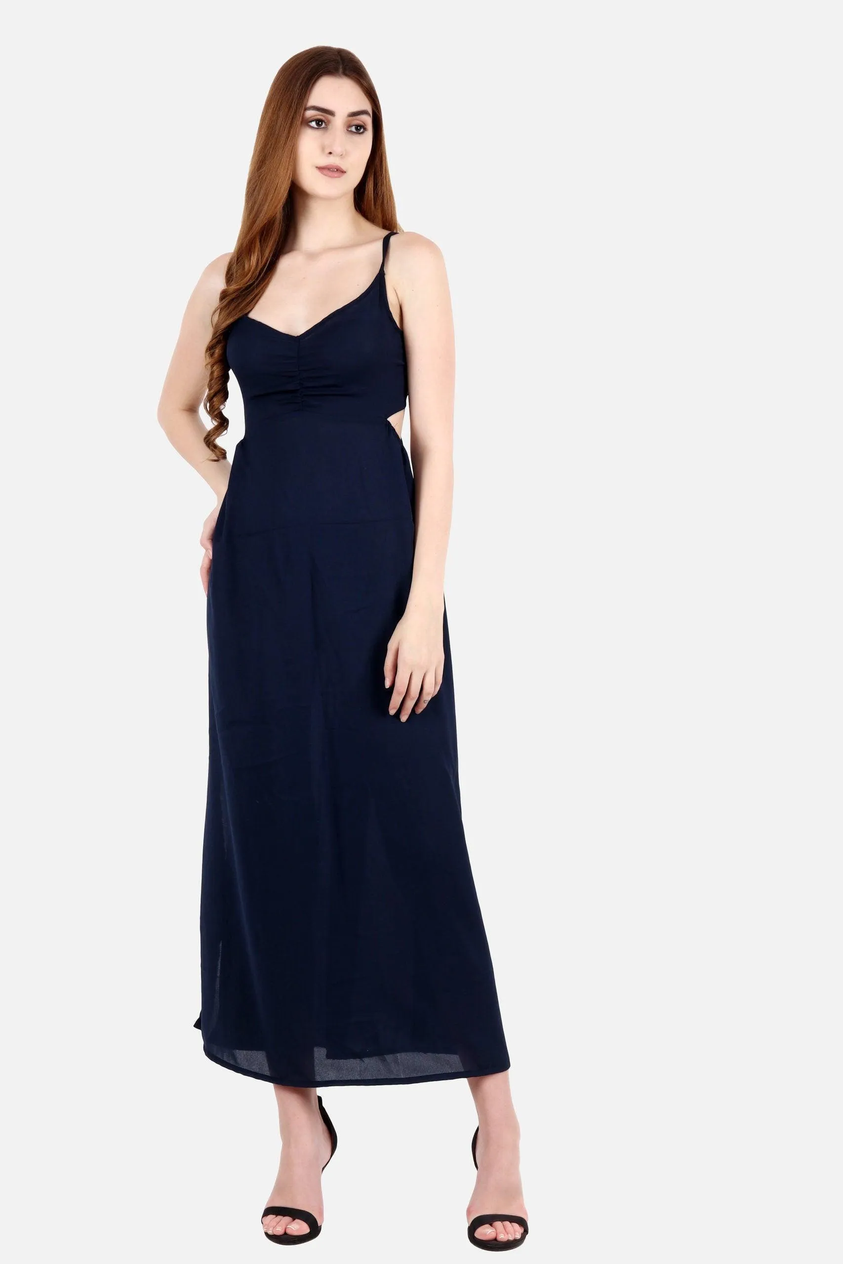 Navy Blue Solid Back Tie Dress