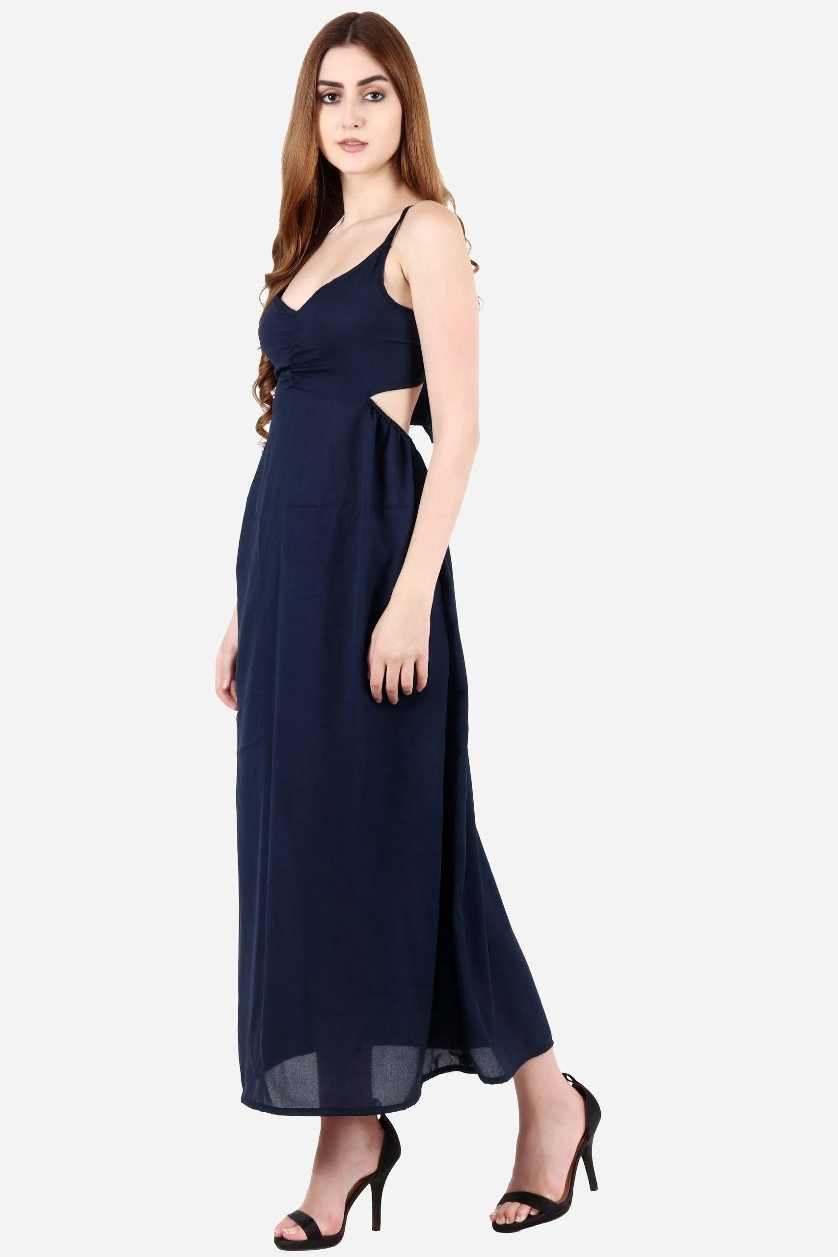 Navy Blue Solid Back Tie Dress