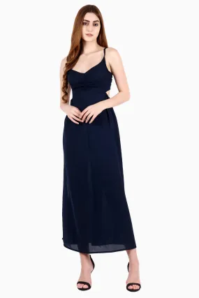 Navy Blue Solid Back Tie Dress