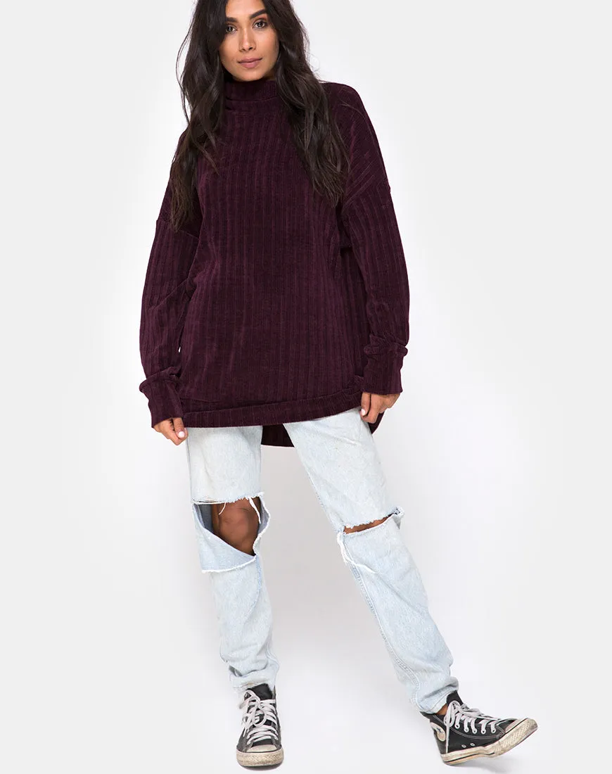 Neve Oversize Jumper Dress in Chenille Plum