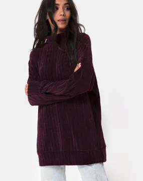 Neve Oversize Jumper Dress in Chenille Plum