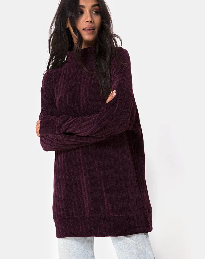 Neve Oversize Jumper Dress in Chenille Plum