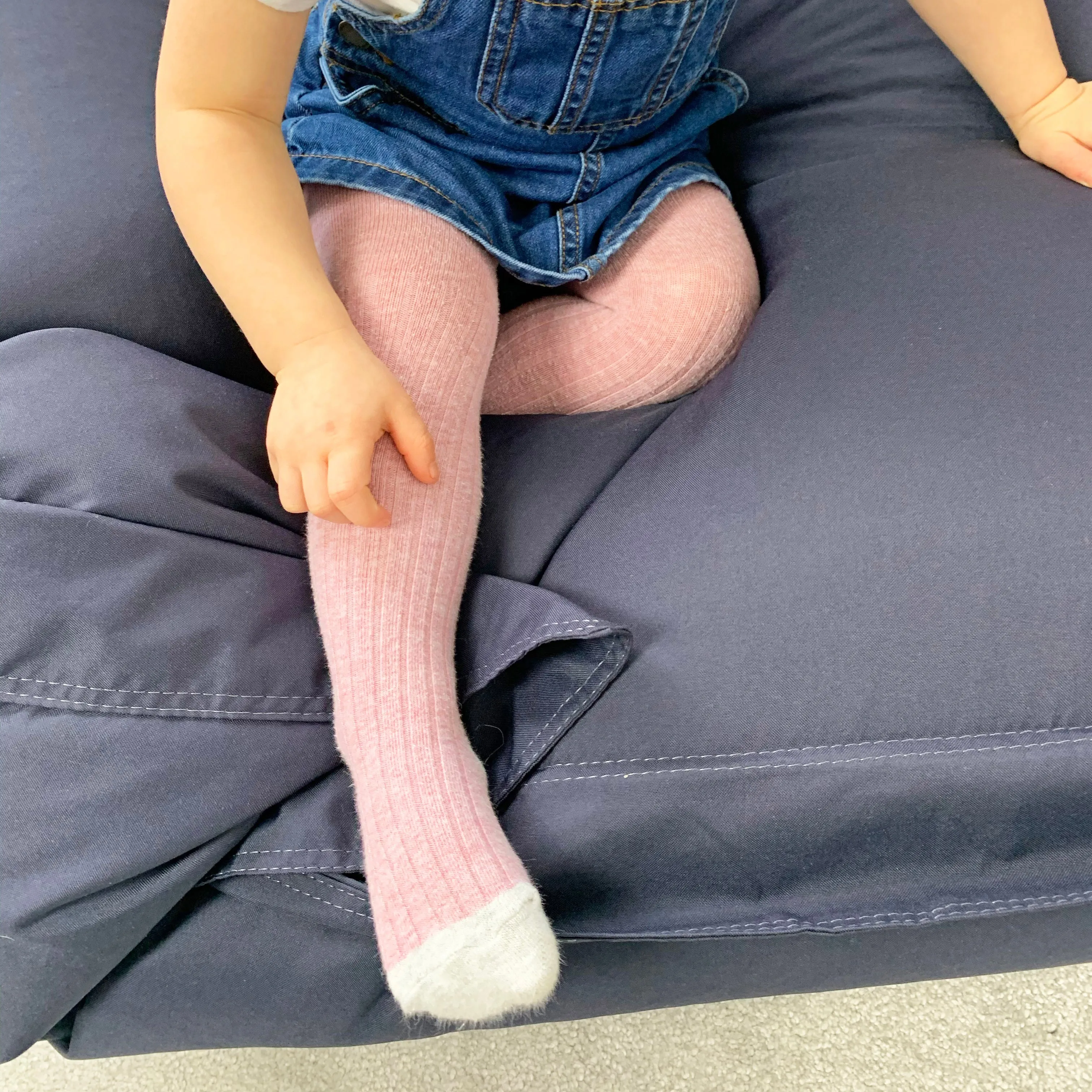 Non-Slip Super Soft Ribbed Baby and Toddler Tights in Dusty Pink - 0-2 Years