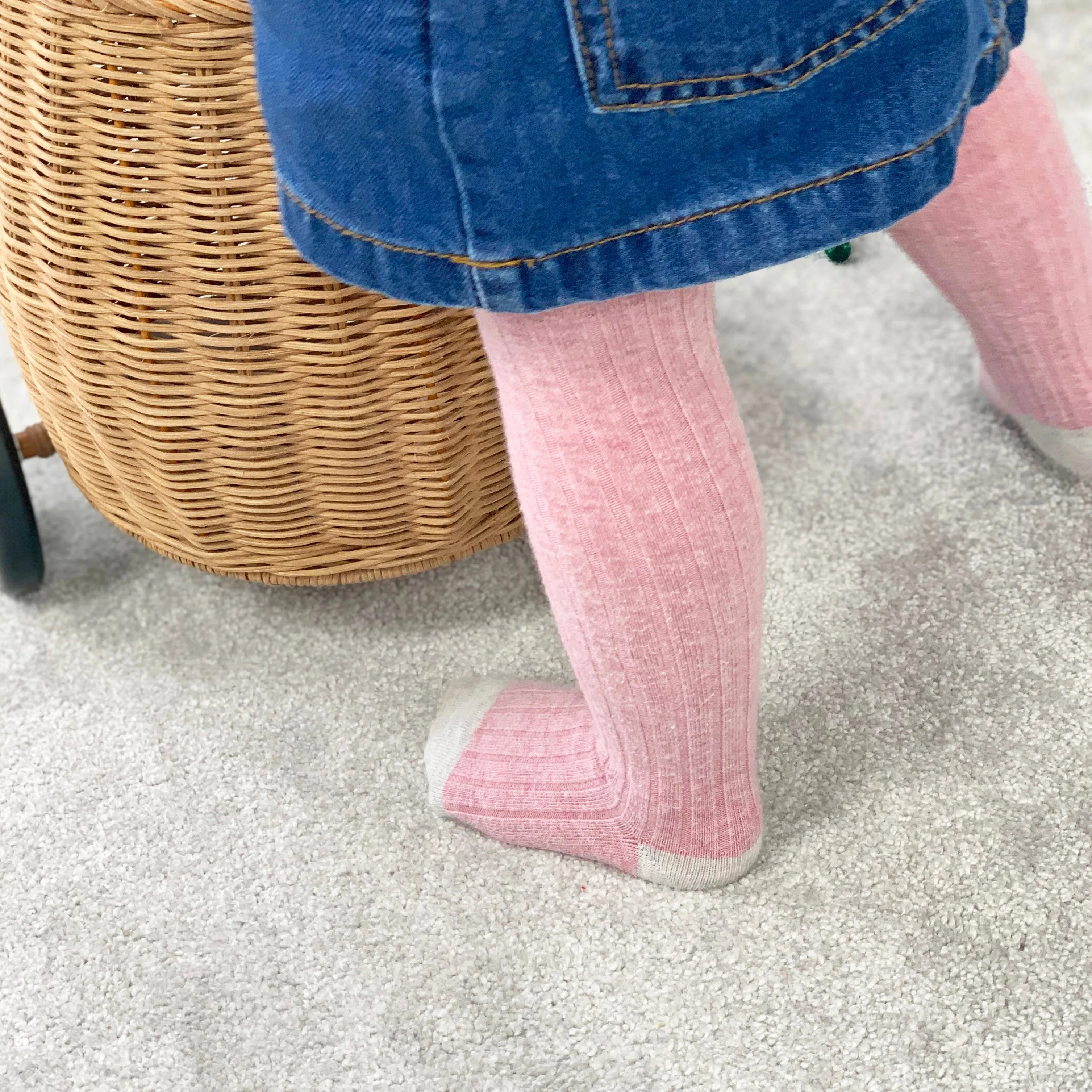 Non-Slip Super Soft Ribbed Baby and Toddler Tights in Dusty Pink - 0-2 Years