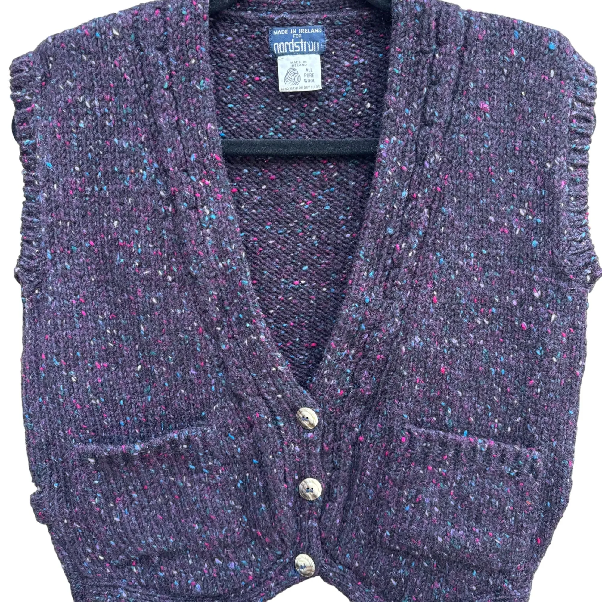 Nordstrom Womens Tweed Pure Wool Button-Front Pocket Knit Vest Made In Ireland M