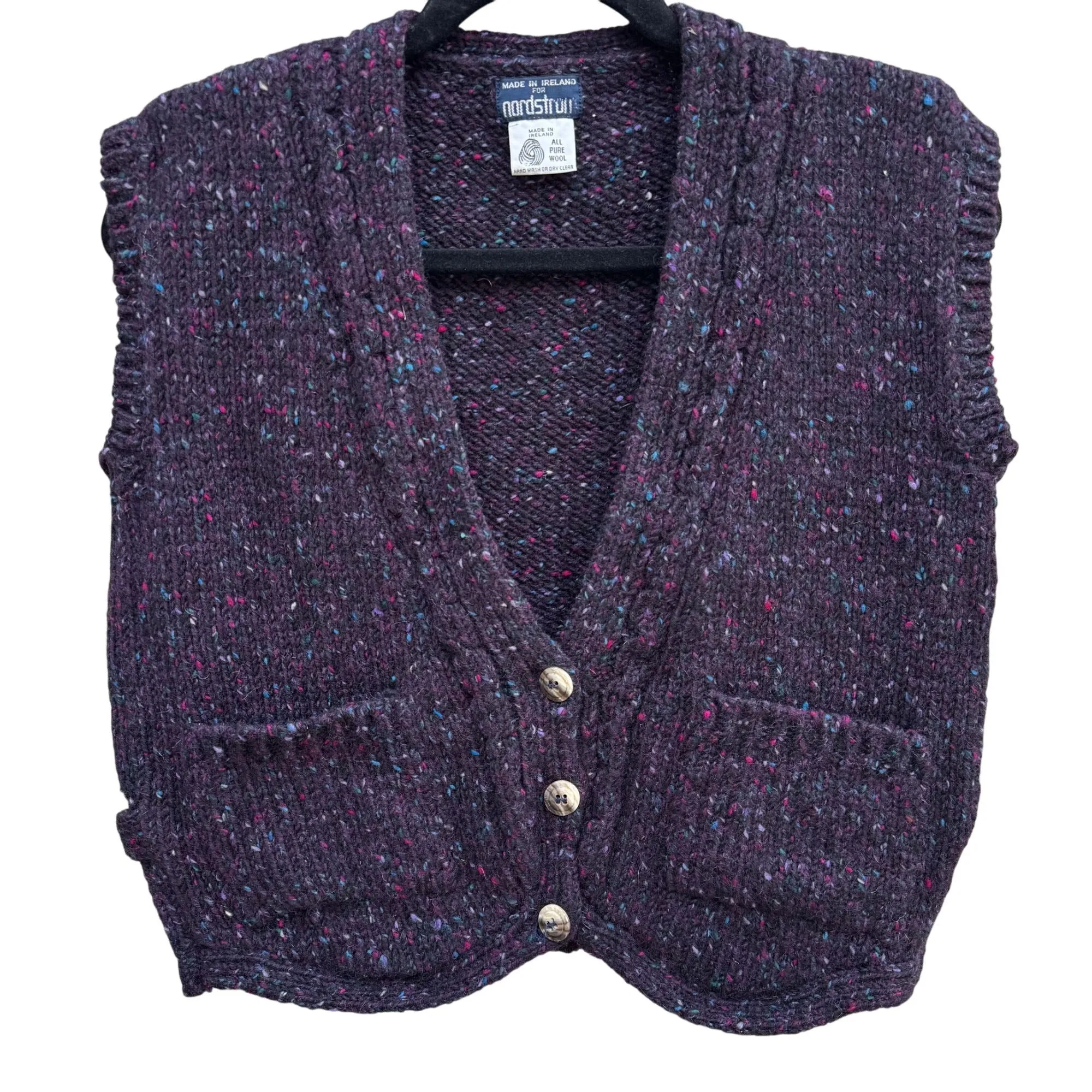 Nordstrom Womens Tweed Pure Wool Button-Front Pocket Knit Vest Made In Ireland M