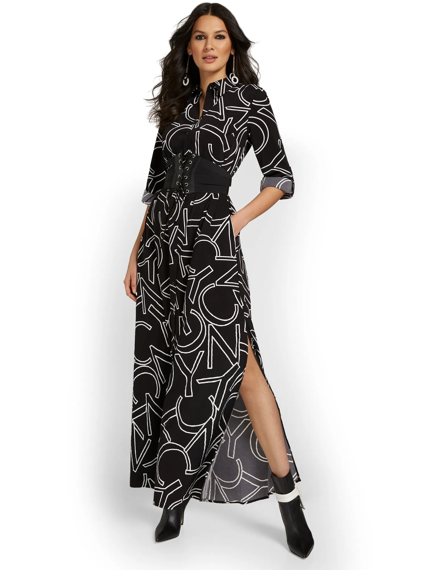 NYC-Print Maxi Shirtdress