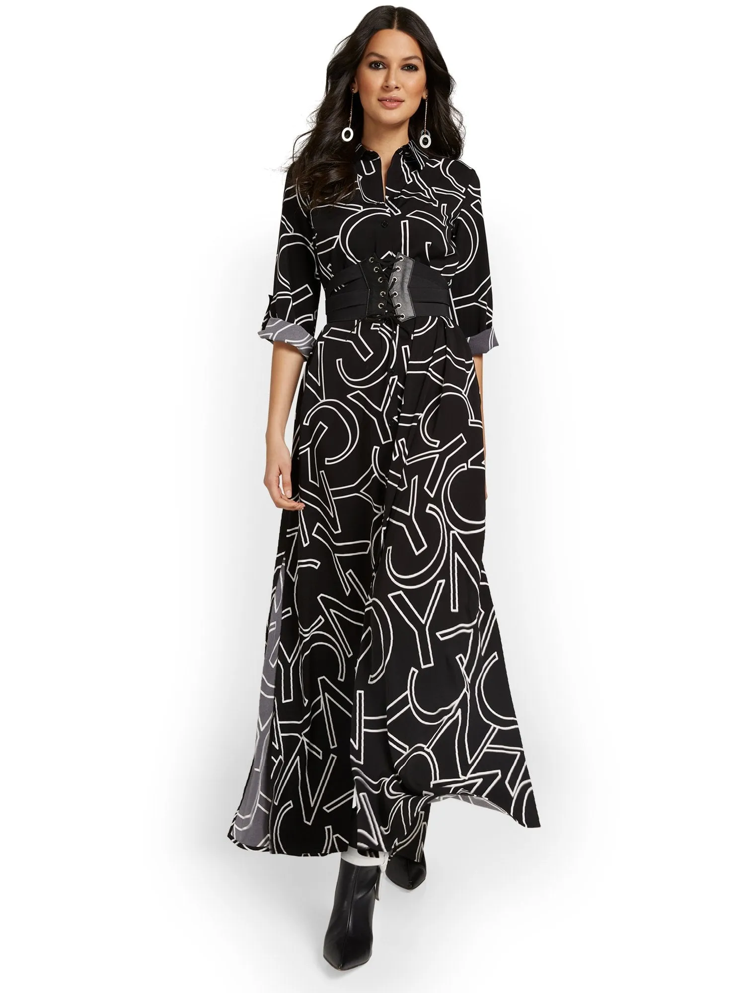 NYC-Print Maxi Shirtdress