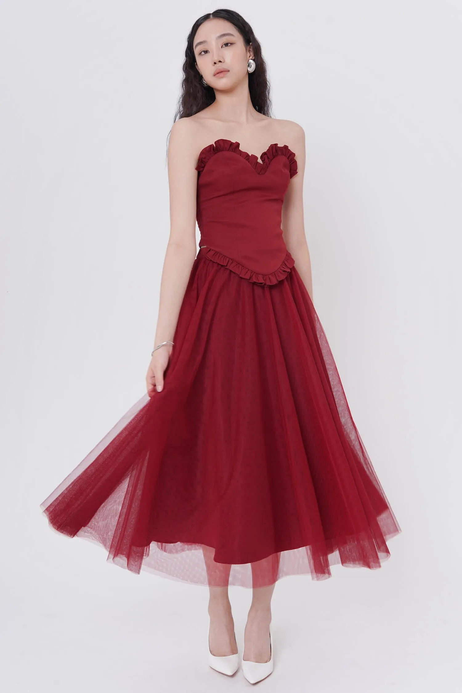 Odilia Tulle Maxi Skirt In Maroon