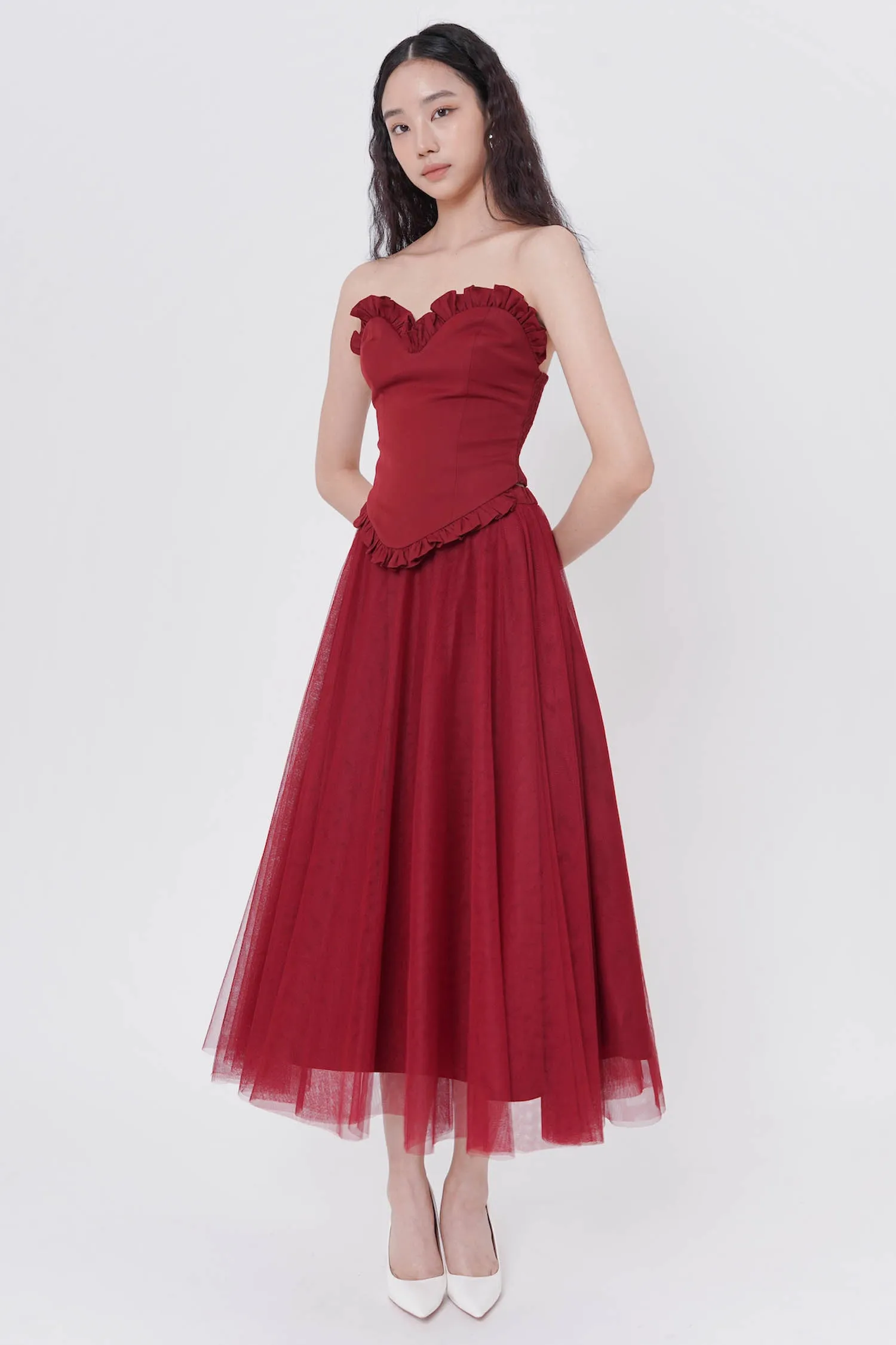 Odilia Tulle Maxi Skirt In Maroon