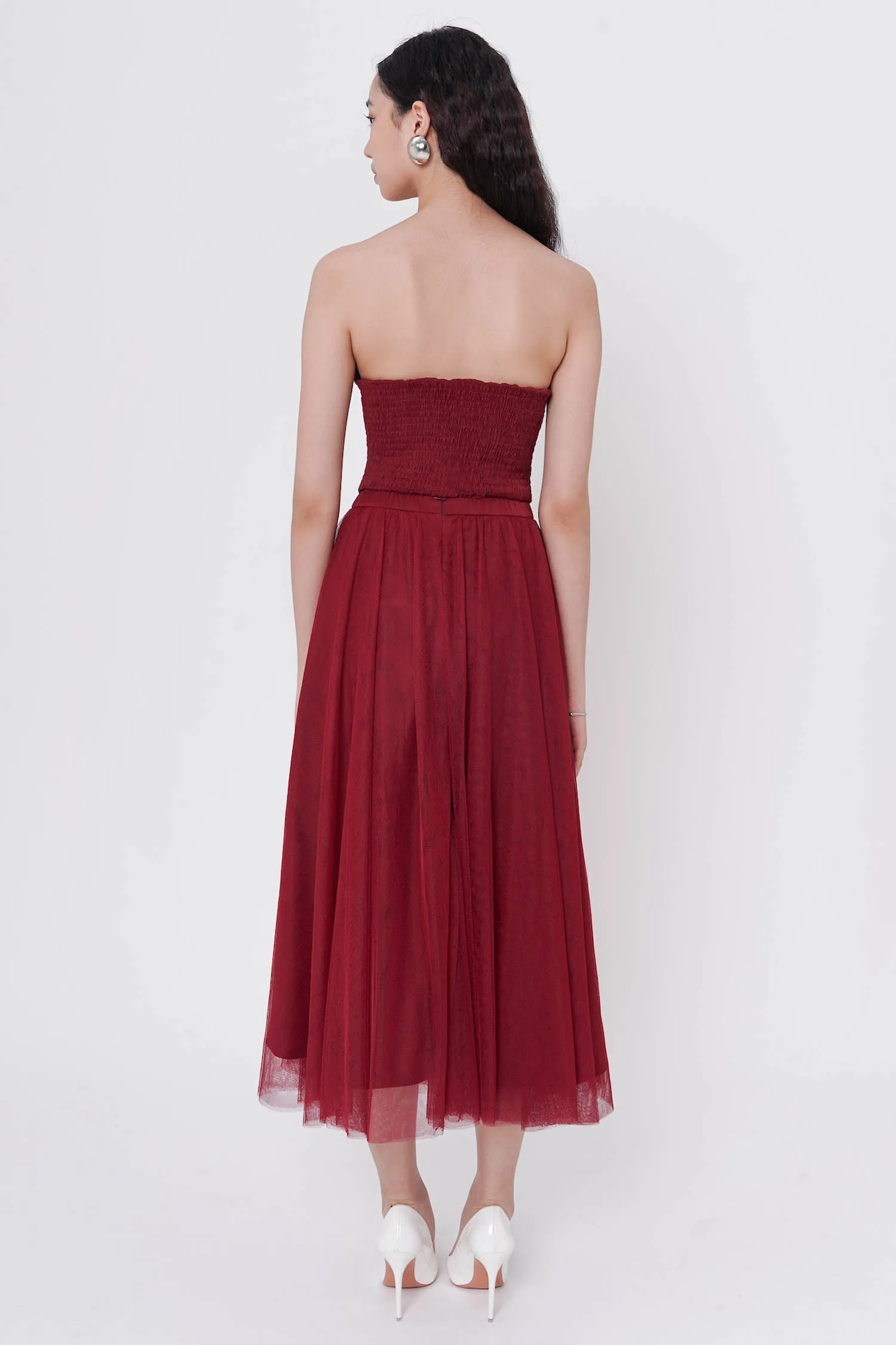 Odilia Tulle Maxi Skirt In Maroon