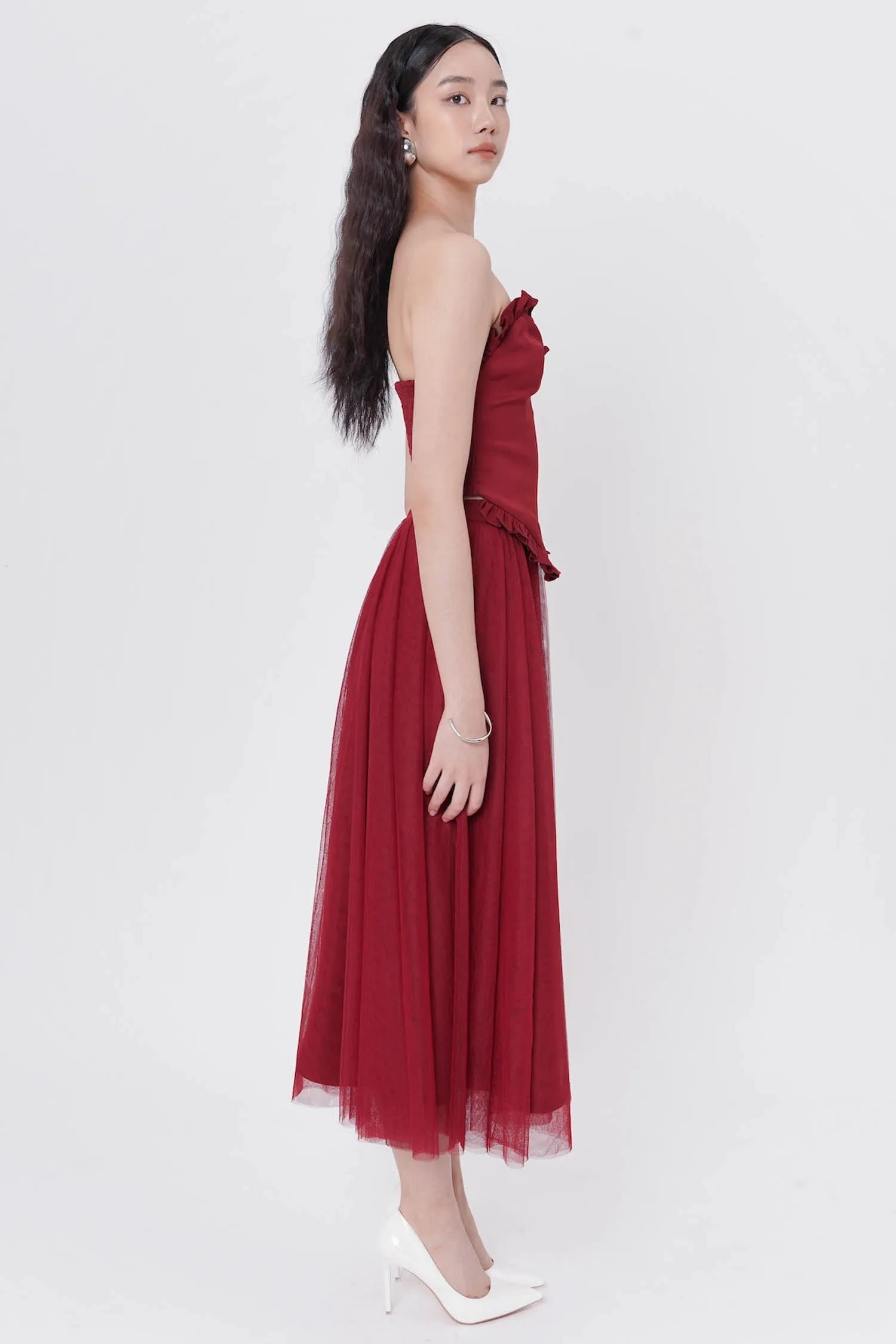 Odilia Tulle Maxi Skirt In Maroon