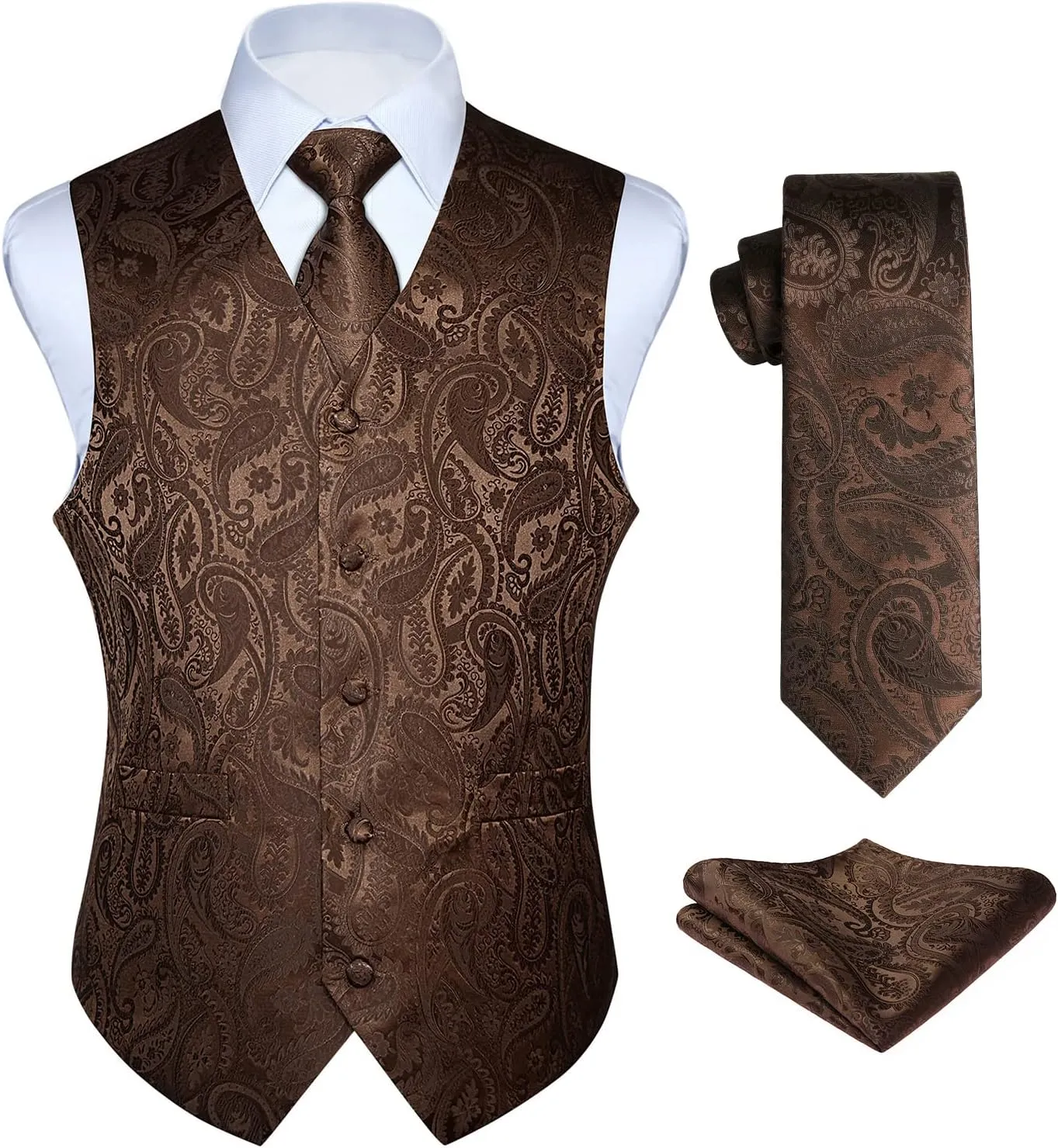 Paisley Floral 3pc Suit Vest Set - BROWN