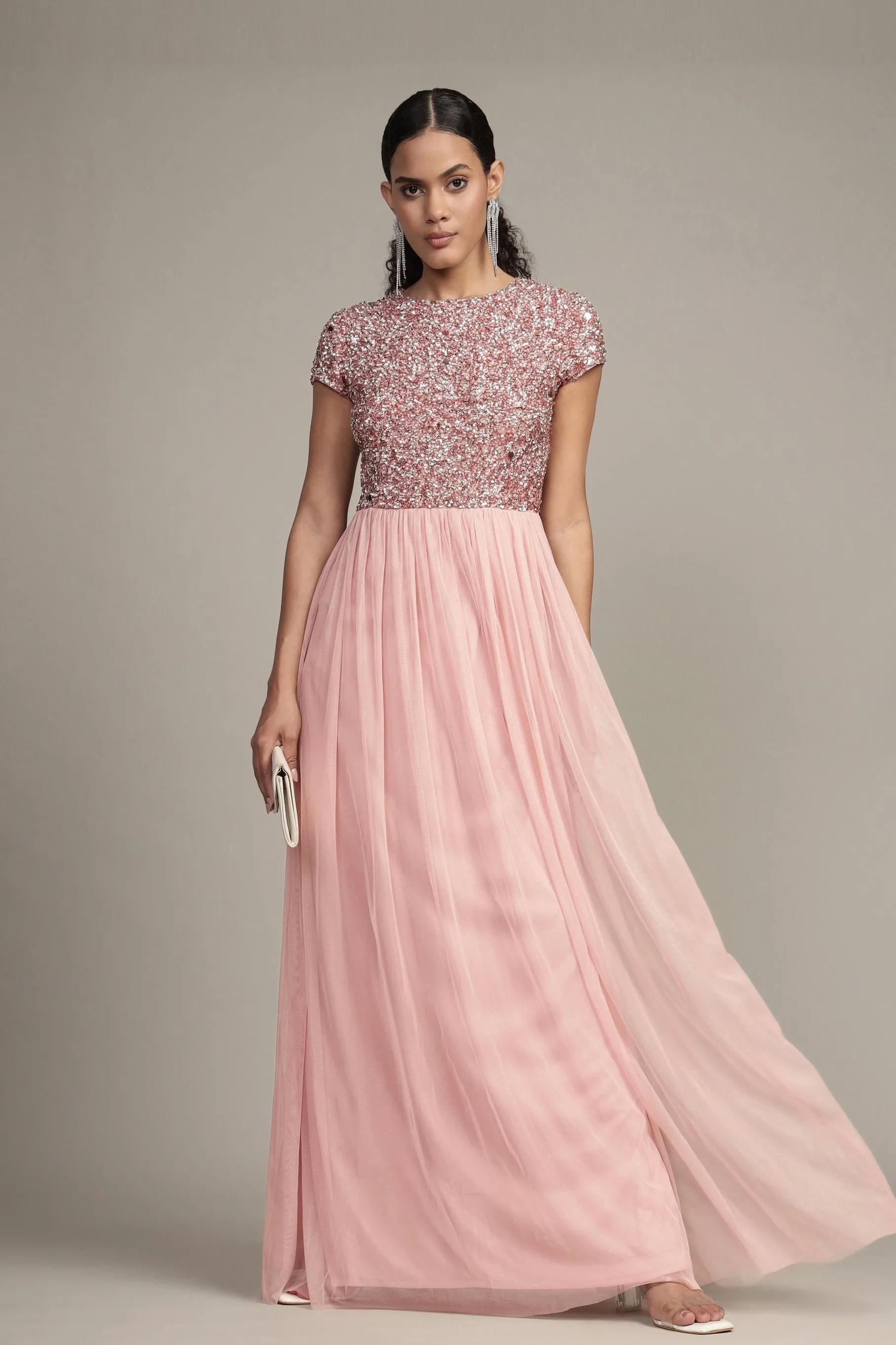 Picasso Short Sleeve Blush Pink Bridesmaid Dress