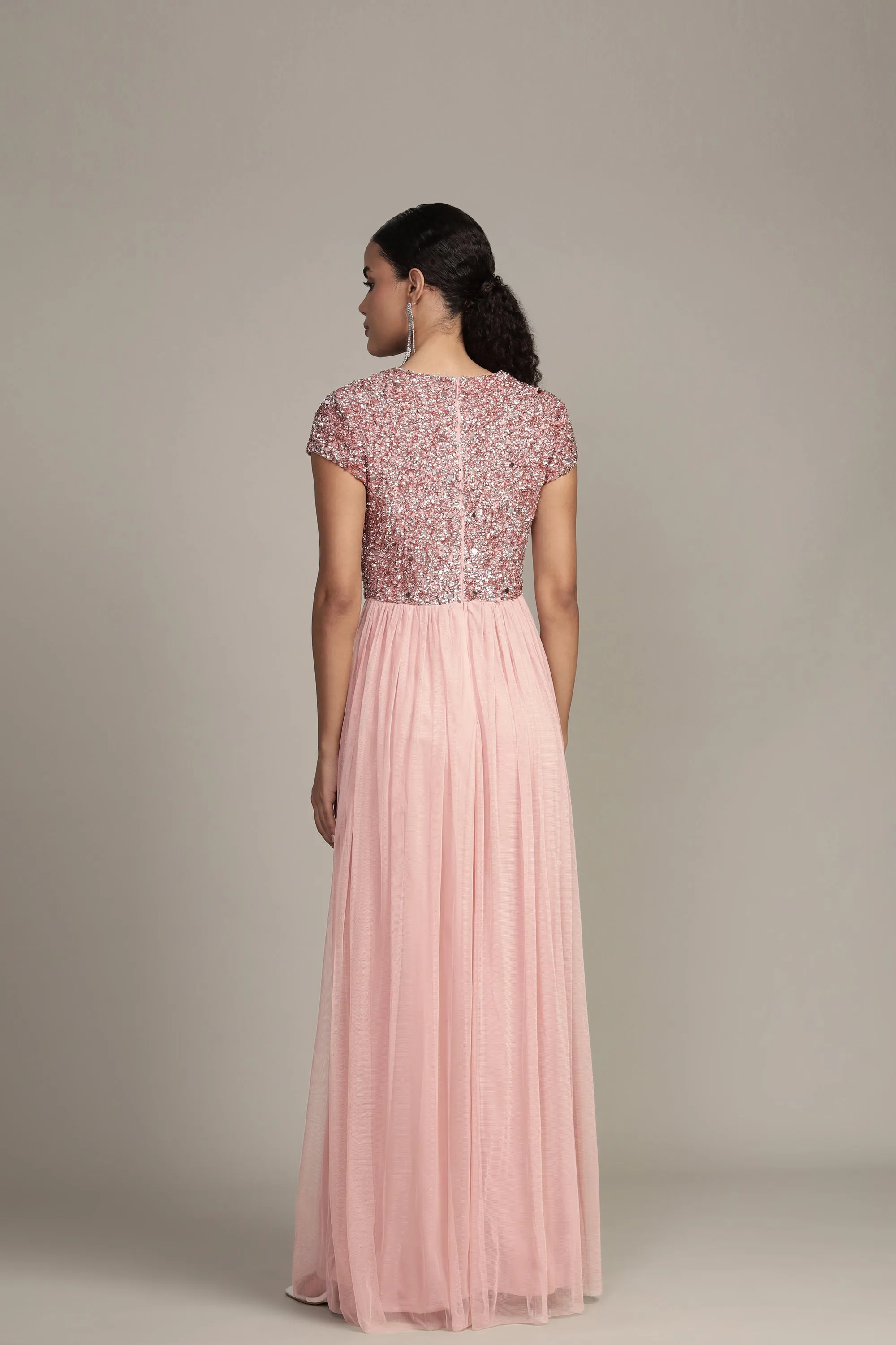 Picasso Short Sleeve Blush Pink Bridesmaid Dress