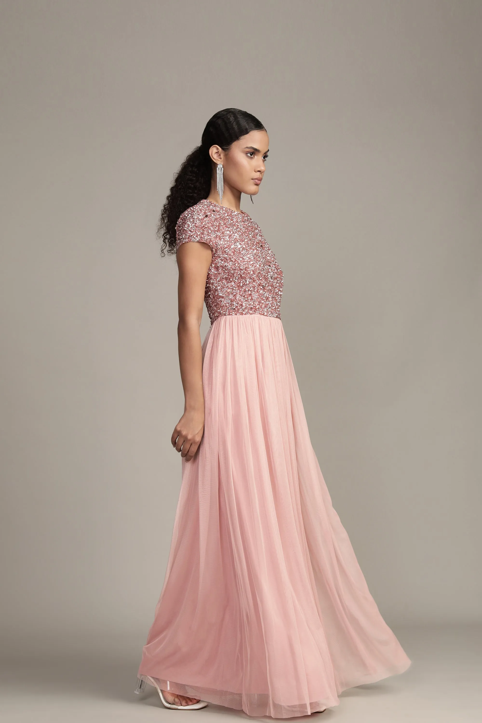 Picasso Short Sleeve Blush Pink Bridesmaid Dress