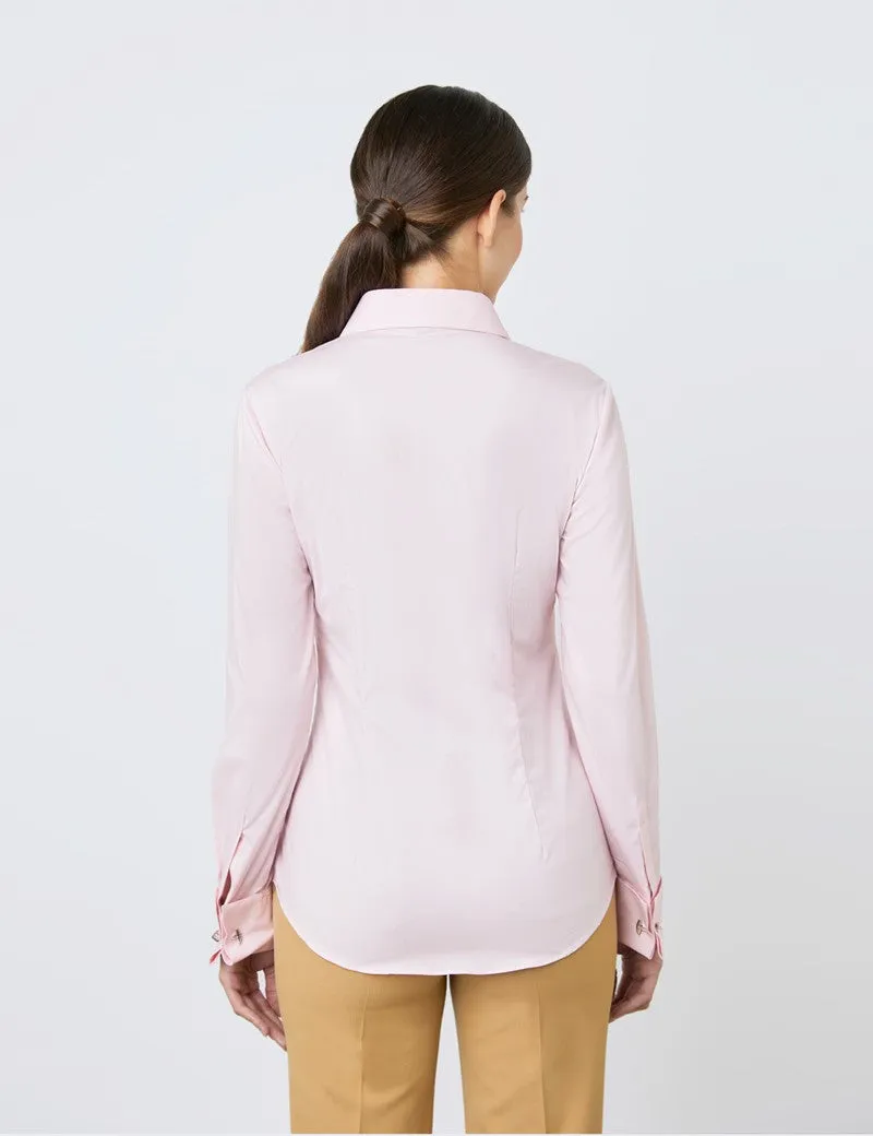 Pink Fitted Cotton Stretch Shirt - Double Cuff