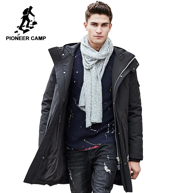 Pioneer Camp warm Thick winter down jacket men brand clothing Top quality Long Male 90% White duck down coat 611607