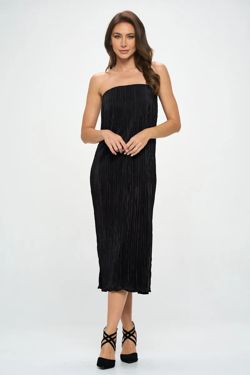 Plisse Tube Maxi Dress With Slit