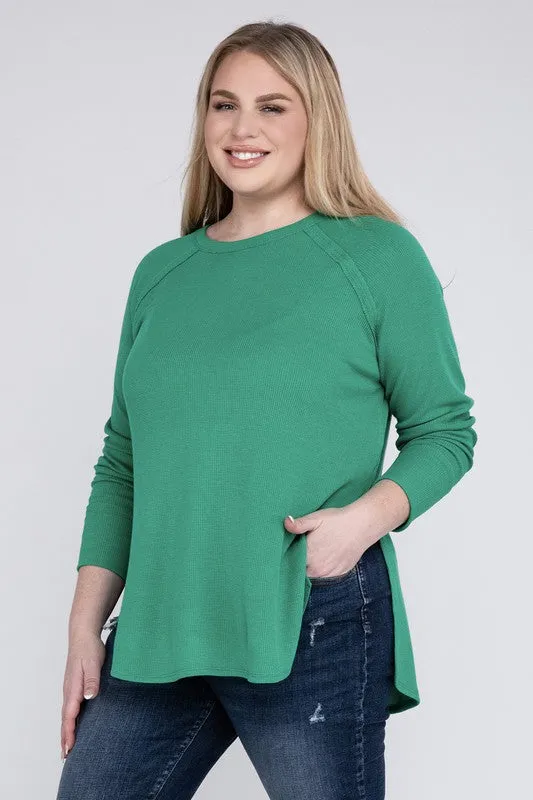 Plus Melange Baby Waffle Long Sleeve Top