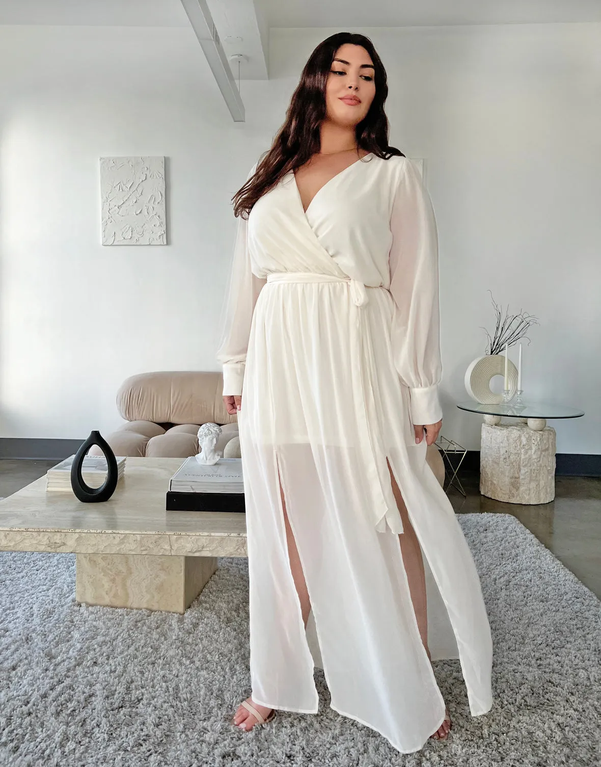 Plus Size Chiffon Long Sleeve Maxi Dress