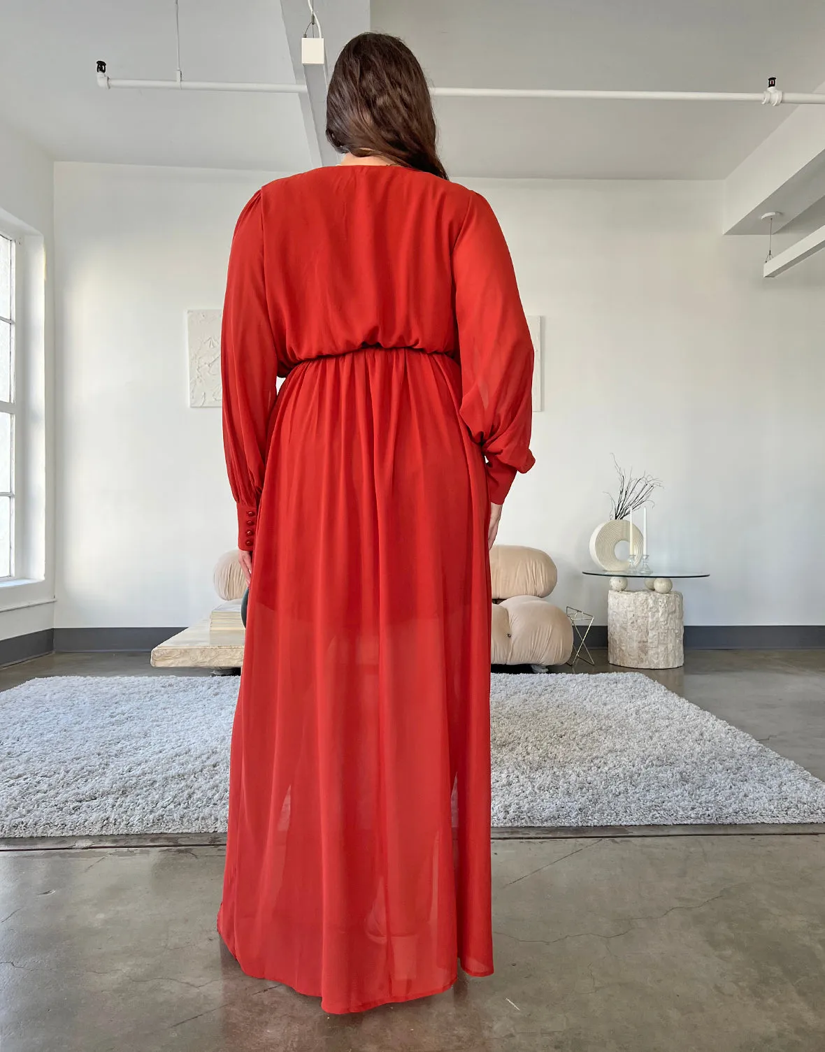 Plus Size Chiffon Long Sleeve Maxi Dress