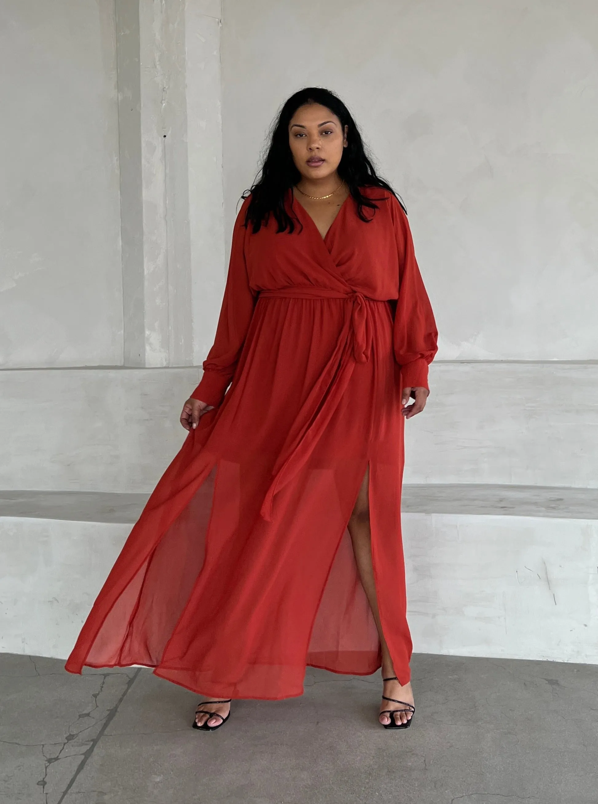 Plus Size Chiffon Long Sleeve Maxi Dress