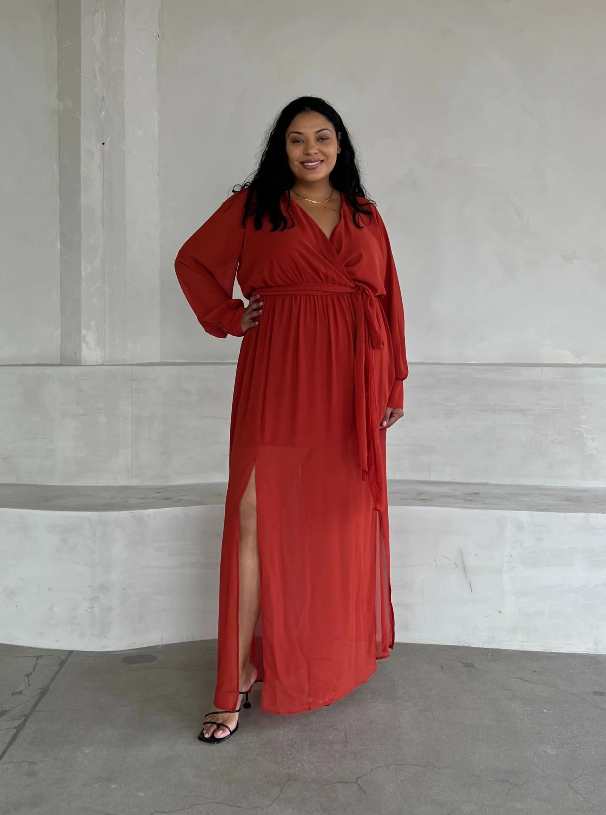 Plus Size Chiffon Long Sleeve Maxi Dress