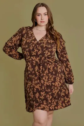 Plus Size Wrap Floral Shirring Mini Dress